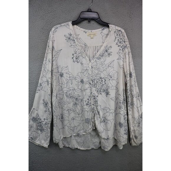 Cloth and Stone Anthropologie Ivory Floral Belled Sleeve Button Up Top-Size XXL - Picture 1 of 10